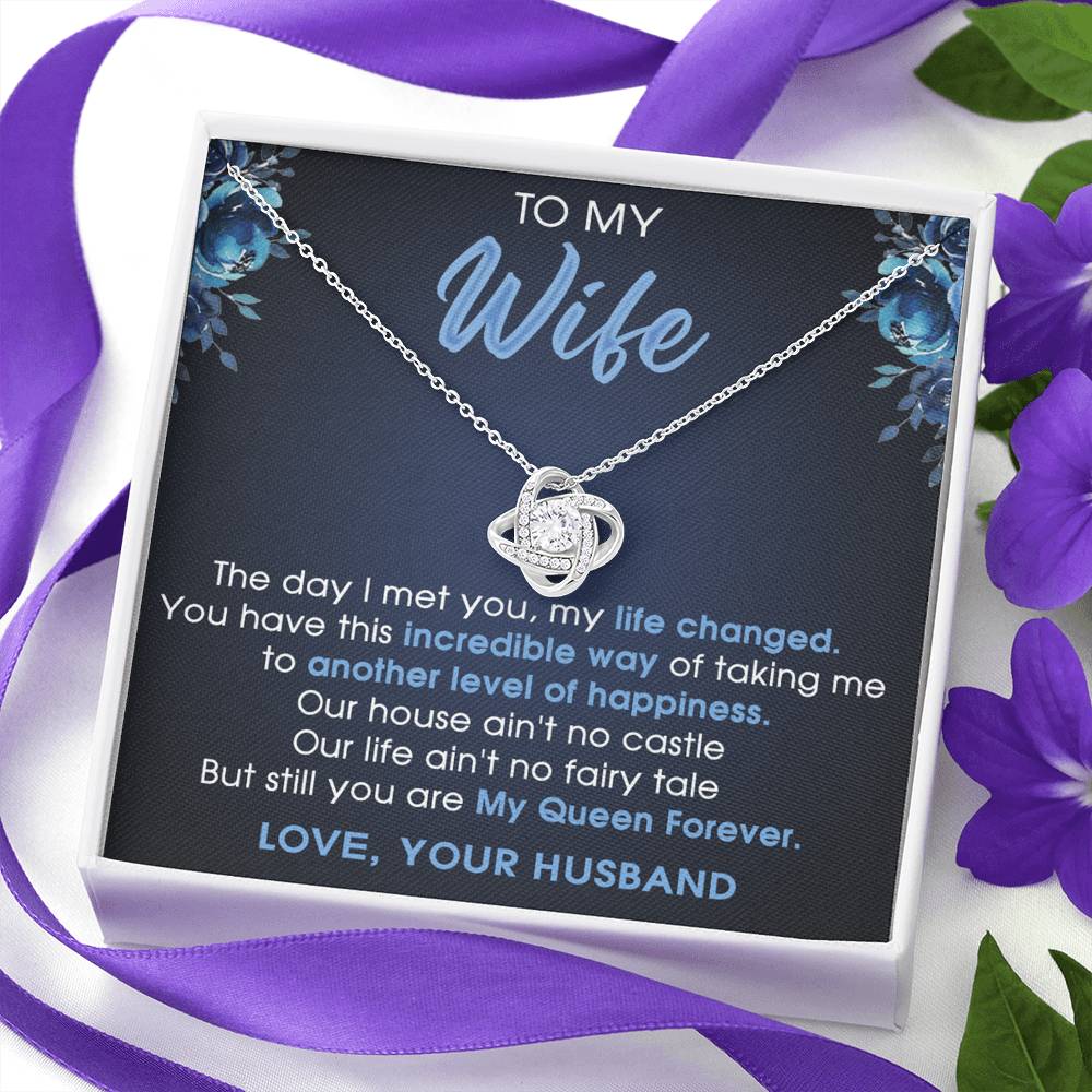 To My Wife Necklace From Husband Pendant Gift For Wife, Wife Gift Necklace, Husband To Wife Gift Love Knot Pendant From Men Jewelry Gift For Women, Soulmate Gift Necklace My Queen Forever Necklace