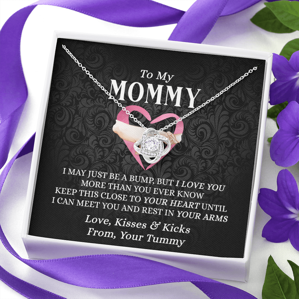 To My Mommy Gift Necklace, Mommy Love Knot Necklace From Tummy, Future Mom Gift Necklace, Pregnancy Gifts Necklace for First Time Moms, Sentimental Gift for Mothers, Mom To Be Gift Necklace