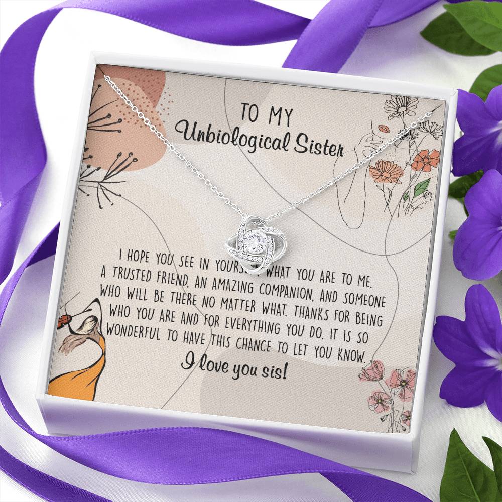 To My Unbiological Sister Love Knot Necklace From Sister, I Love You Sister Gift Necklaces, Sister-in-Law Gift Pendant, Love Knot Jewelry Gift For Sister From Brother And Unbiological Sister Necklace