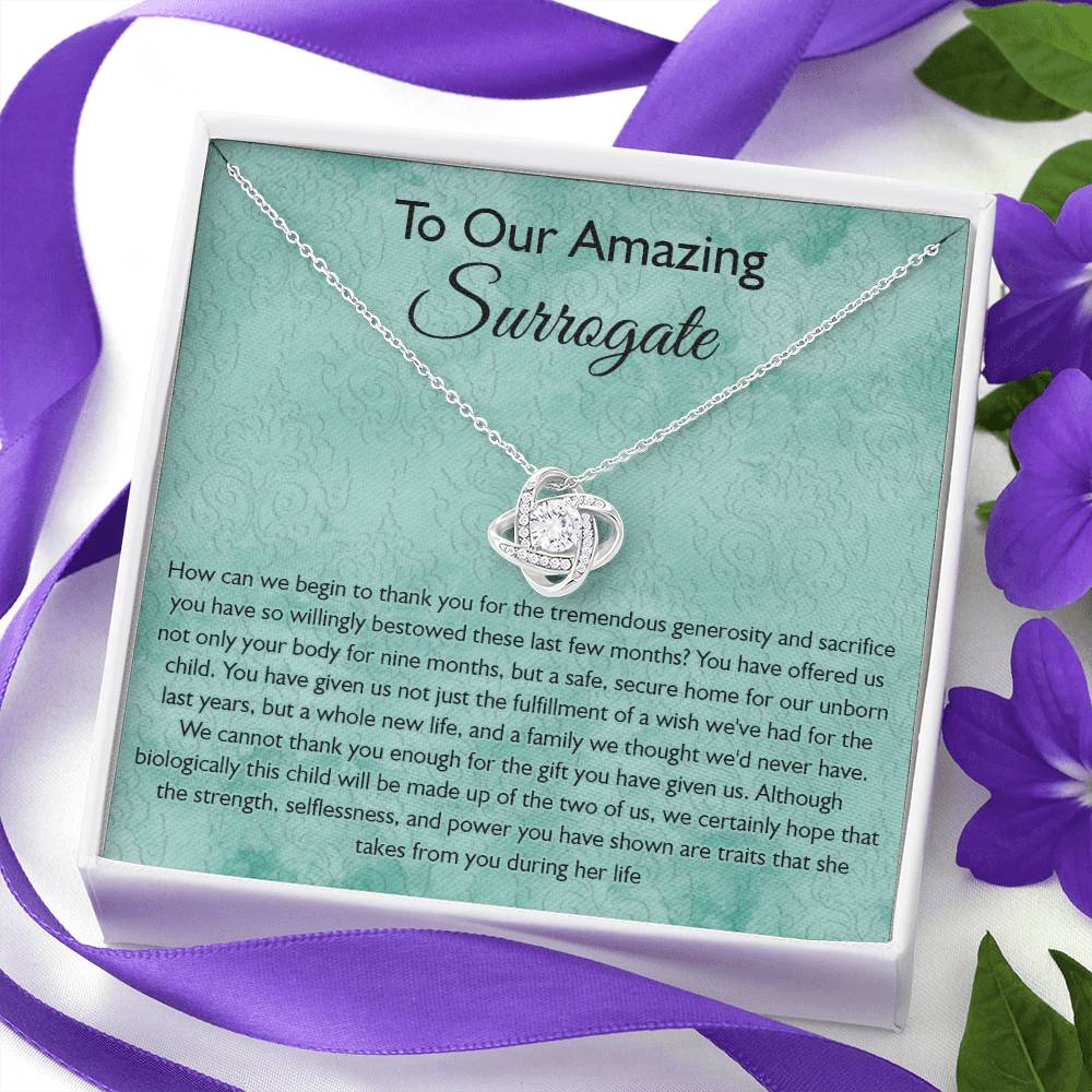 Surrogate Gift Necklace, Surrogate Thank You Gift Love Knot Pendant, Surrogate Appreciation Gift, Surrogate Love Knot Necklace, Surrogate Pregnancy Gift, Love Knot Necklace Message Card And Box Gift