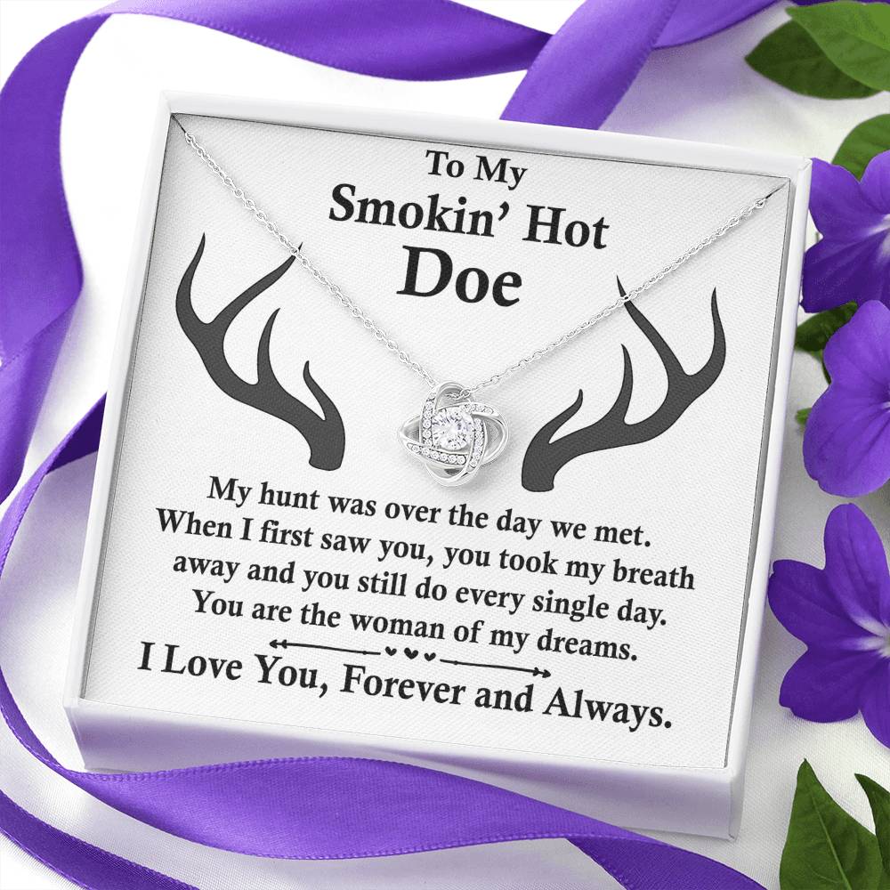 To My Smokin' Hot Doe Necklace Gift From Husband Boyfriend Dreams Love Knot Necklace Gift For Soulmate Wife with Message Card Gift Box Gift Necklace for Her Romantic, Girlfriend Gifts Necklace