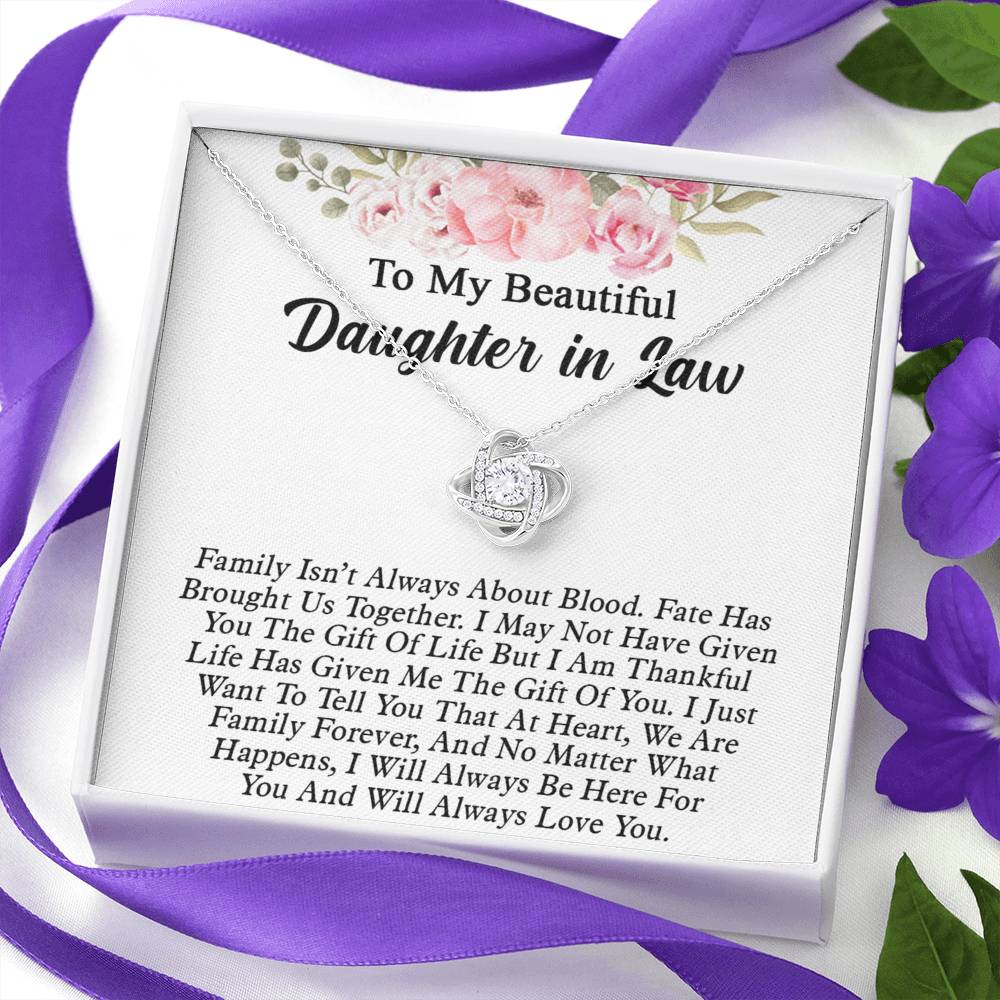 To My Beautiful Daughter In Law Love Knot Necklaces From Mother In Law With Box Card, Daughter Love Knot Chain Pendant, Jewelry For Girls On Birthday Gift Graduation Gift For Daughter From Parent