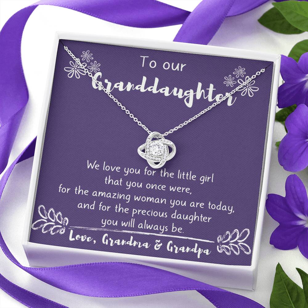 To Our Granddaughter Love Knot Necklace Gift From Grandma And Grandpa, Gifts Necklace For Grandma Grandmother or Grandpa Grandfather To My Granddaughter Graduation Gift Birthday Gift Pendant Jewelry