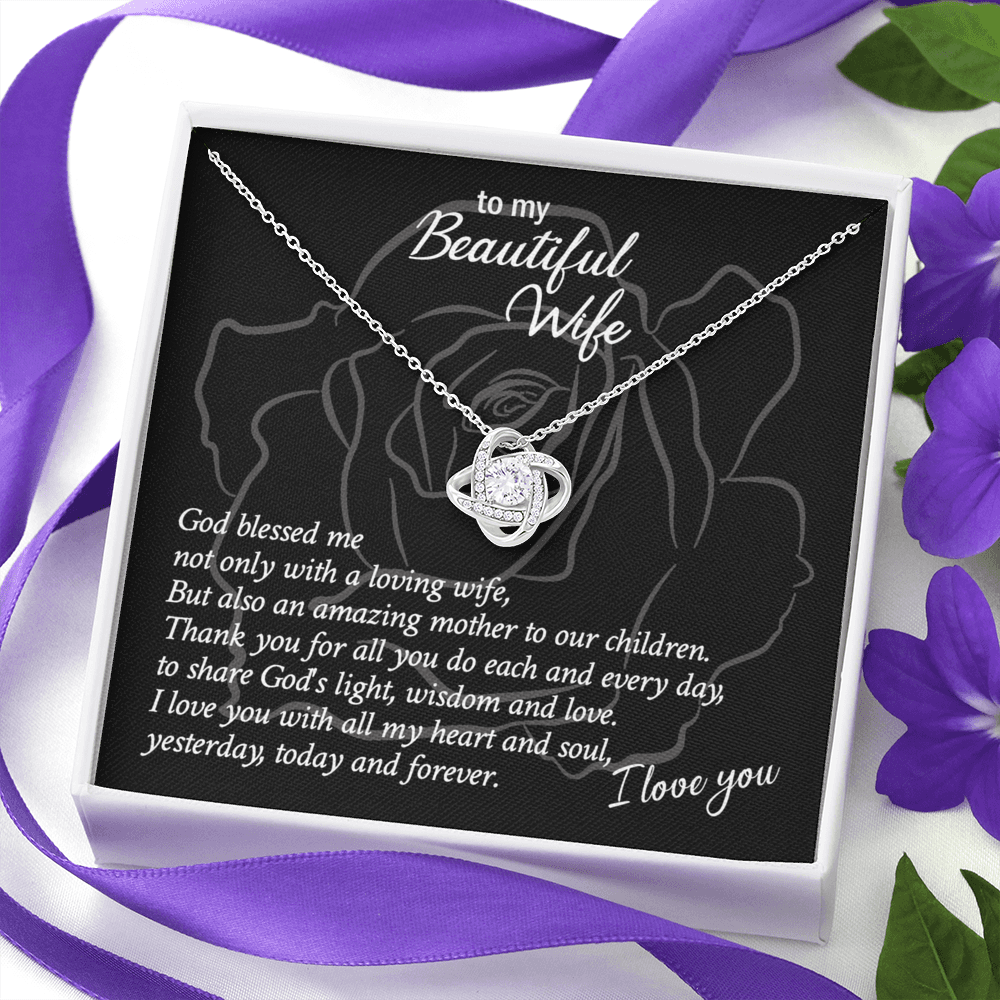 Beautiful Wife Gift Necklace, Loving Wife Love Knot Pendant - To My Beautiful Wife Necklace From Husband, Jewelry Gift For Women, Soulmate Gift Necklace, Wife Pendant Gift On Anniversary, Christmas