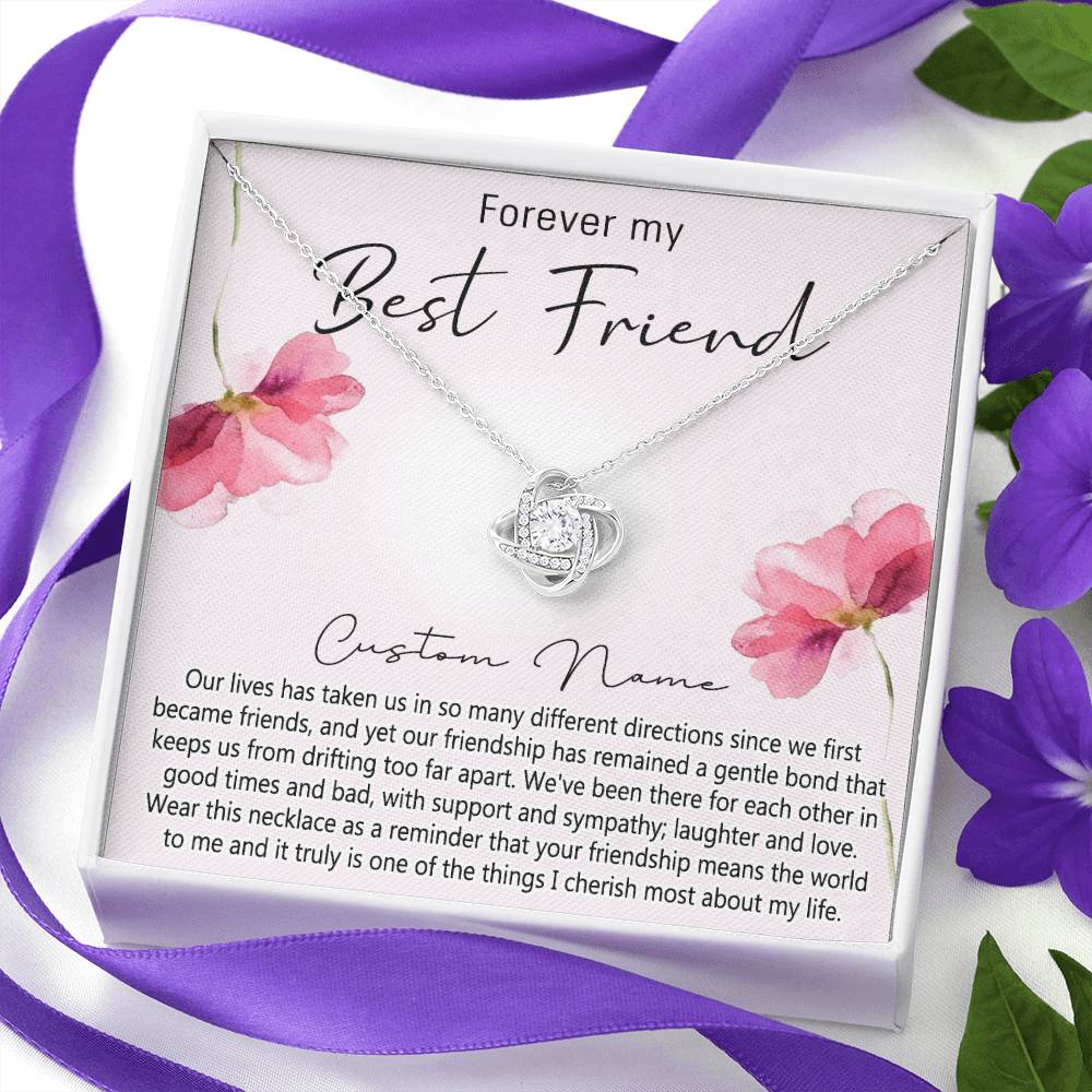 Personalized Gift Necklace For Best Friend, Thank you Necklace Gift for Friend, Best Friend Jewelry Gift Love Knot Pendant, Forever My Best Friend Love Knot Necklace Gift From Friend On Anniversary