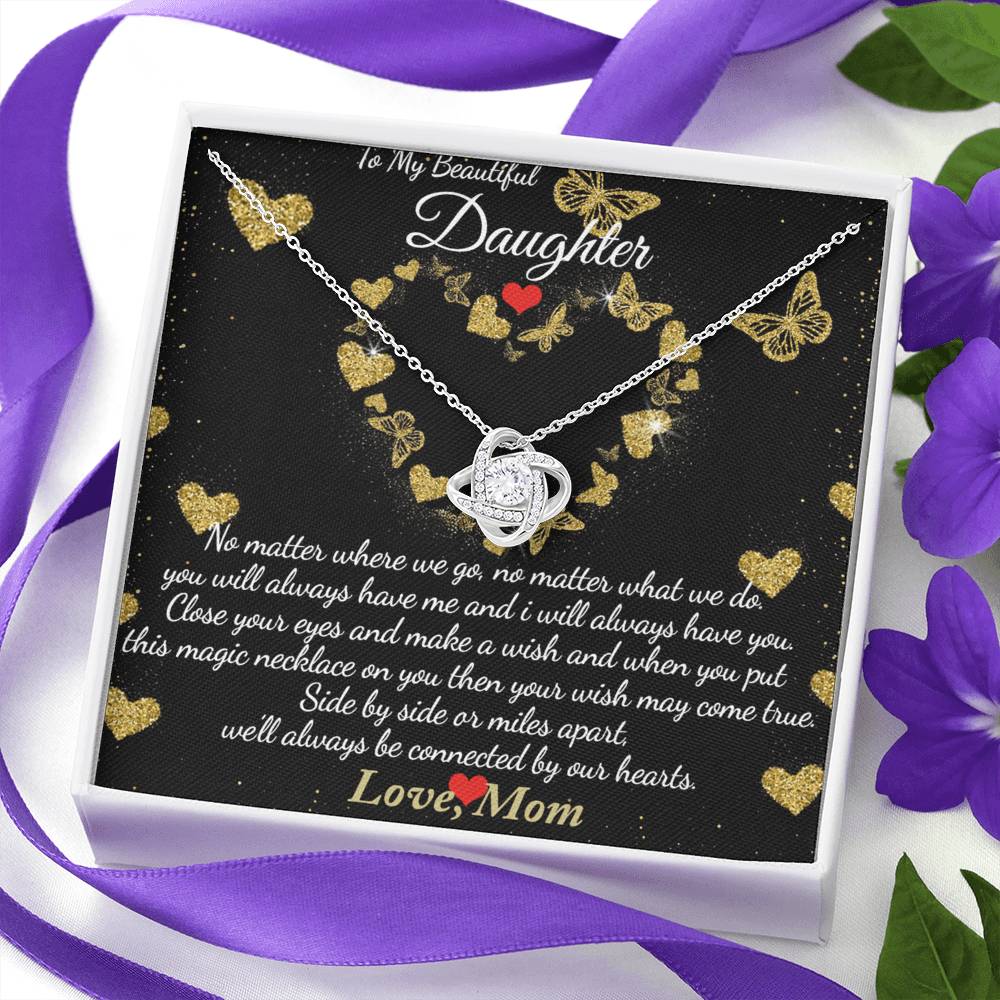 To My Beautiful Daughter Necklace Gift From Mom, Mother And Daughter Gifts Necklace With Message Card And Box, Jewelry Gift For Girls, Daughter On Birthday, Graduation Gift Box and Message Card
