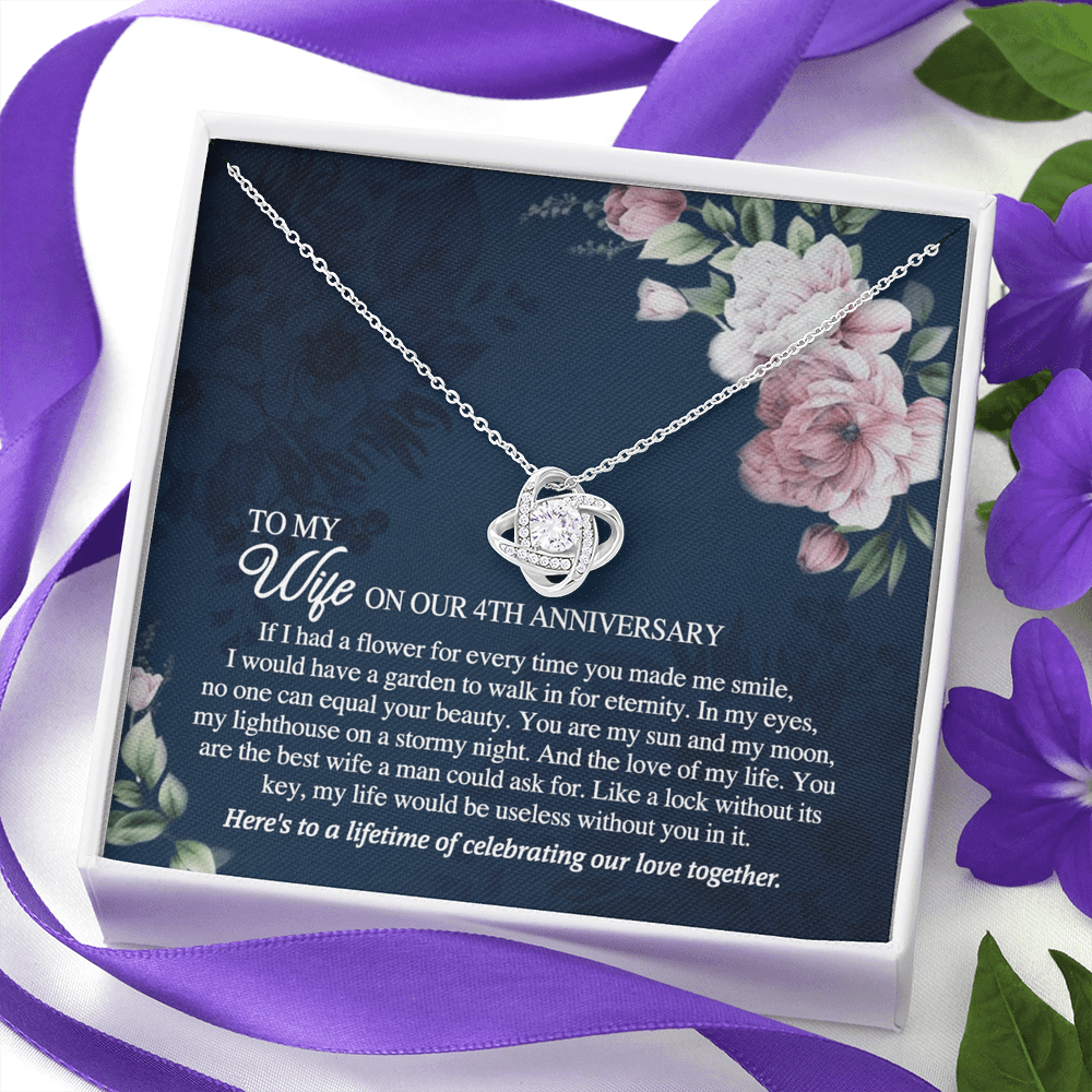 4th Anniversary Necklace Gift For Wife, 4TH Necklace Gift For Wife, Anniversary Necklace Gift For Wife, Soulmate Gift Necklace, To My Wife On Our 4th Anniversary Love Knot Necklace From Husband