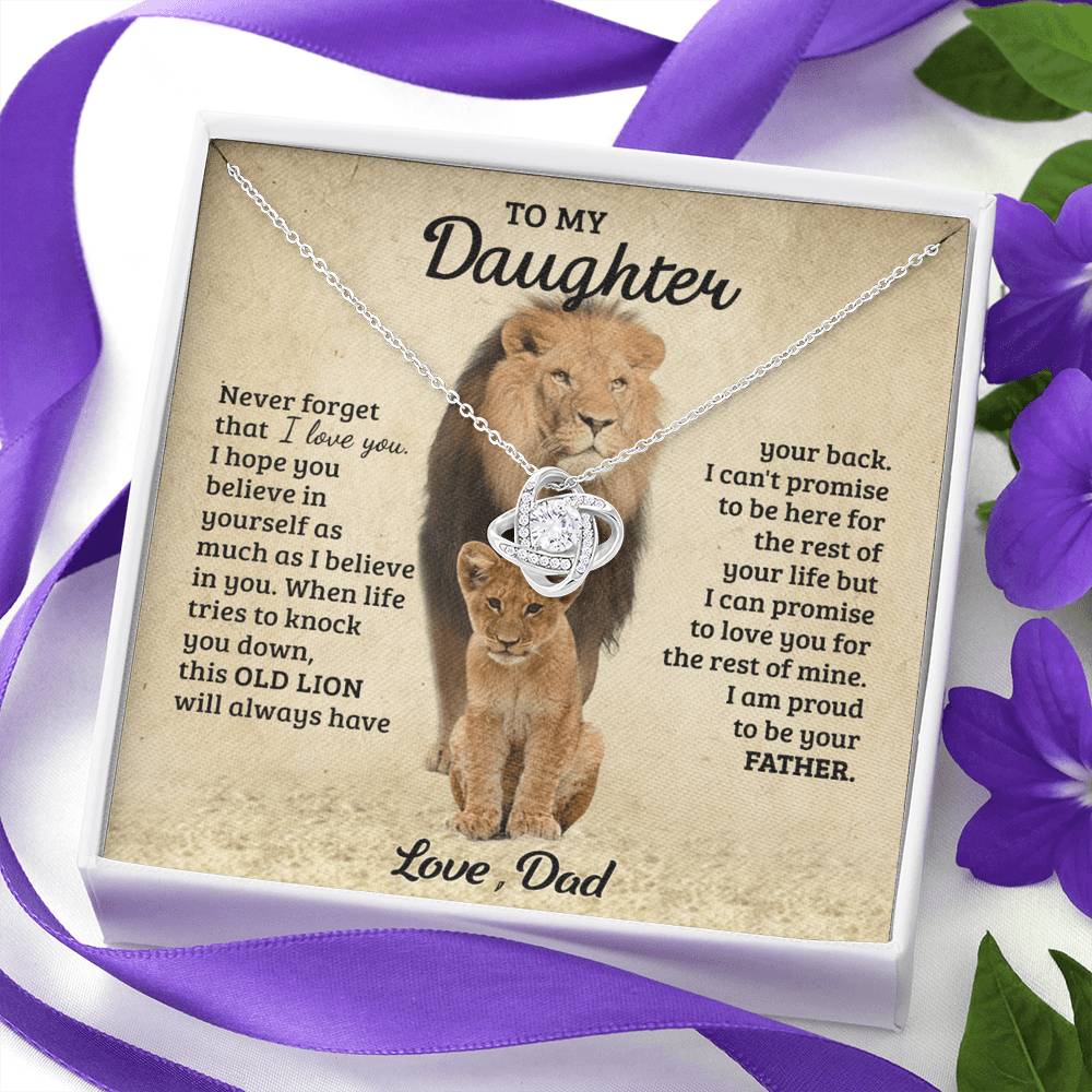 Daughter Gifts Necklace from Dad, Father And Daughter Necklace, to My Daughter Lion From Dad Necklace, Father Daughter Gifts Love Knot from Daddy Jewelry Gift For Girls, Little Girl Necklace