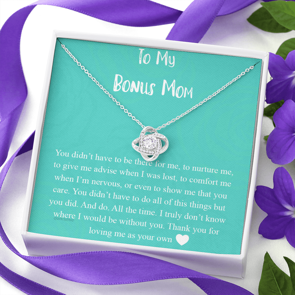 To My Bonus Mom Necklace From Bonus Daughter, Bonus Mom Gift Necklace, Jewelry For Her, Thank You For Loving Mom Necklace Gift On Mothers Day, Anniversary, Birthday Gift Love Knot Pendant For Her