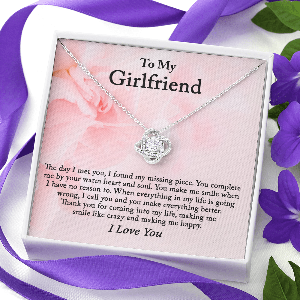 To My Girlfriend Necklace From Boyfriend, Husband, Gift Necklace For Girlfriend Love Knot Pendant Gift For Girlfriend, Soulmate Necklace To Girlfriend Jewelry Gift For Girls Making Me Smile Necklace