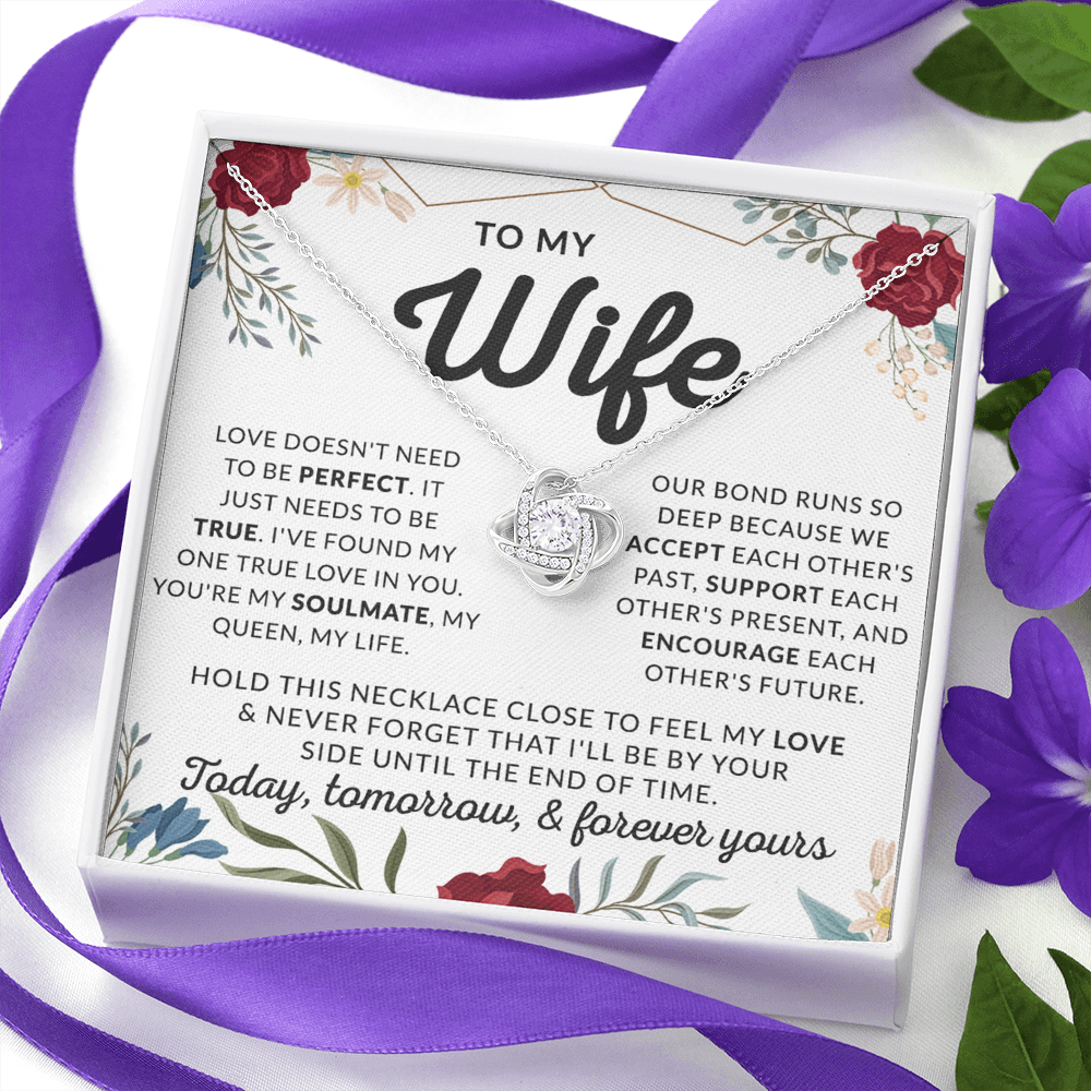 Wife Necklace Gift From Husband, To My Wife Love Knot Pendant Valentines Day Anniversary Jewelry with Message Card and Gift Box Gift for Wife Necklace Gift Set for Wife, Jewelry Gift For Women