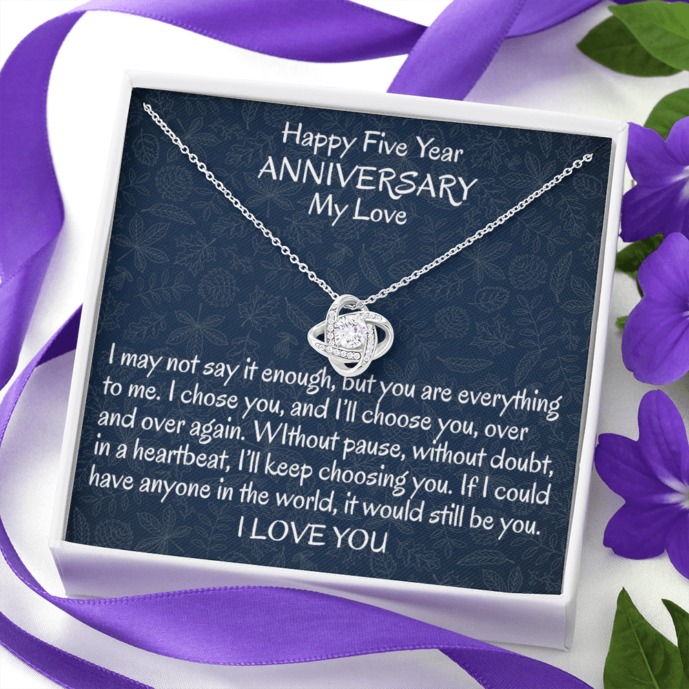 5 Year Gift Anniversary Necklace, To My Wife Necklace From Husband, Wife Love Knot Necklace From Men, Jewelry Gift For Women, Happy Five Year Gift Necklace, Soulmate Gift Love Knot Pendant My Love