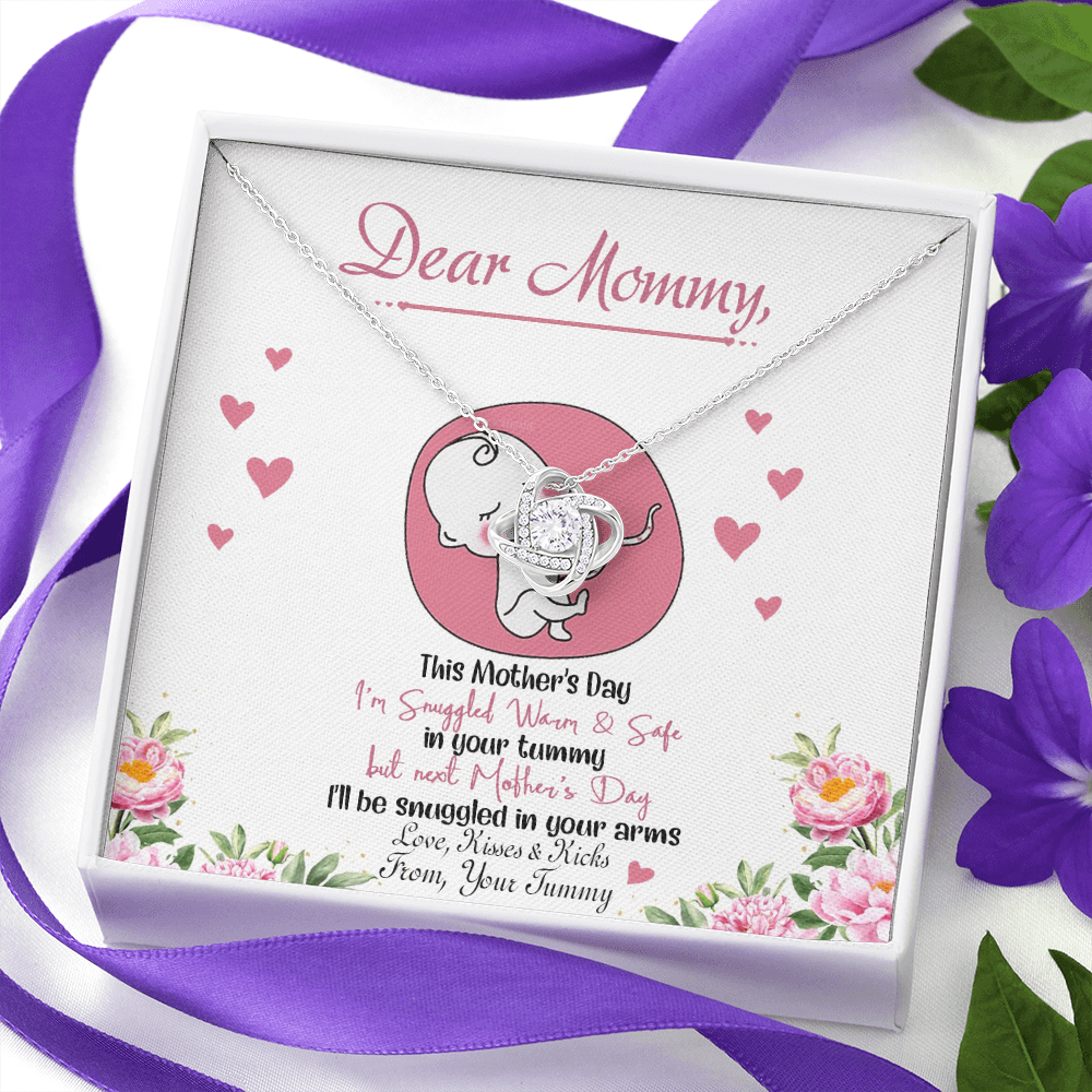 Dear Mommy Necklace, To My Mom Love Knot Necklace From Tummy, Kisses And Kicks Gift Necklace, Mother And Daughter Gift Necklace Jewelry Gift For Women, Mommy Gift Pendant Mother's Day Necklace Gift