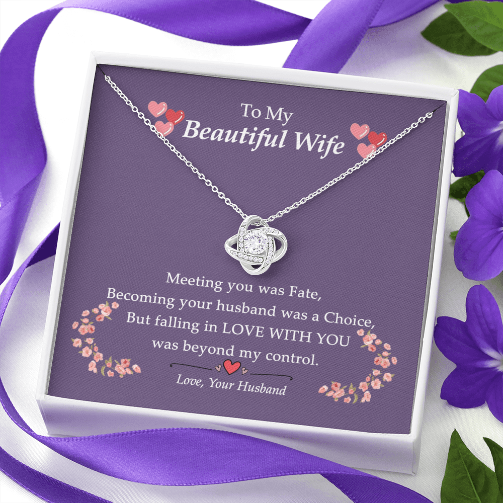 To My Beautiful Wife Necklace From Husband Love With You Pendant Gift For Wife, Wife Gift Necklace, Husband To Wife Gift Love Knot Pendant Gift From Men Jewelry Gift For Women Soulmate Gift Necklace