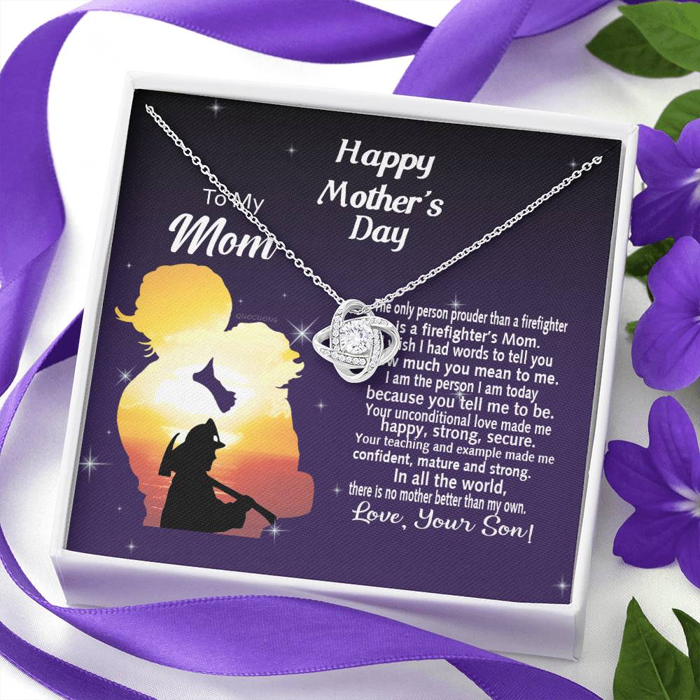 Firefighter's Mom Gift Necklace, Happy Mother's Day Necklace Gift For Mom, To My Mom Love Knot Necklace From Son Firefighter Necklace Gift For Mom Mother And Son Gift Necklace Jewelry Gift For Women