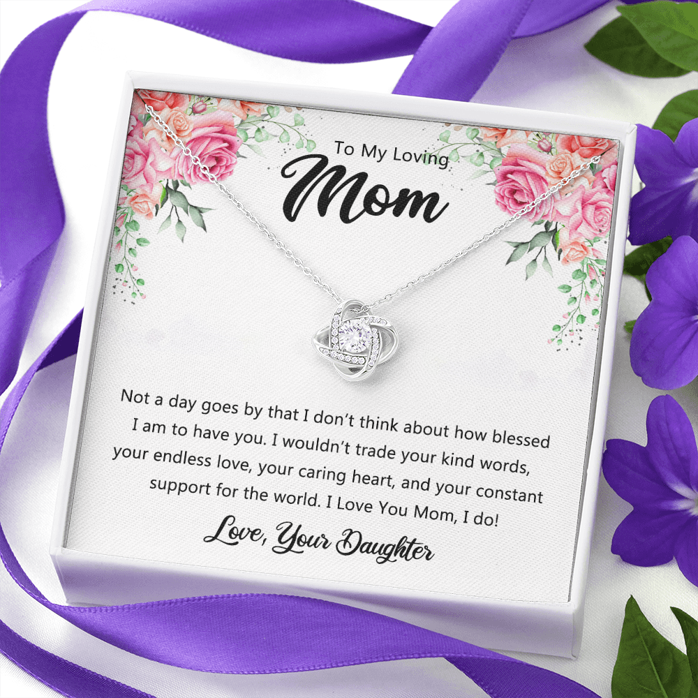 To My Loving Mom Necklace From Daughter, Happy Mother's Day Necklace, To My Mom Love Knot Necklace, Mother And Daughter Necklace Gift For Mom On Mother's Day, Birthday Gift Anniversary Jewelry Gift