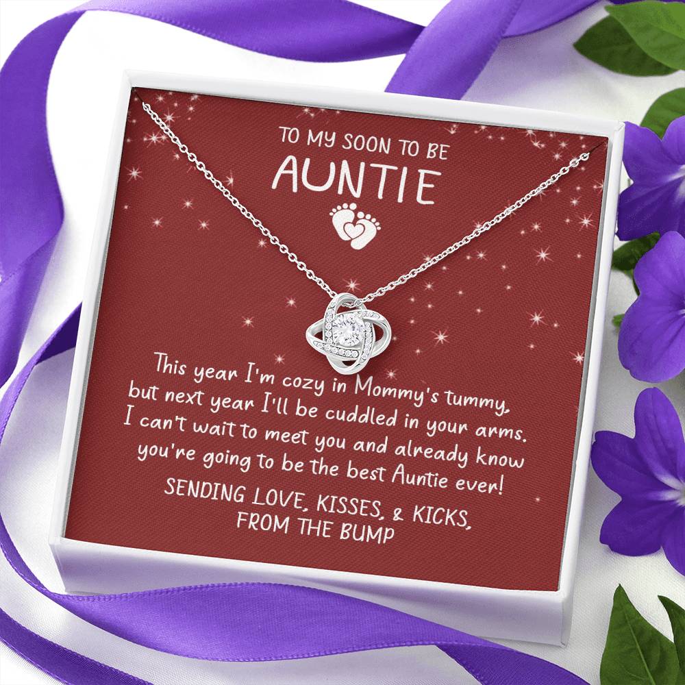 Auntie Pregnancy Announcement Gift Necklace, Christmas Necklace From Bump To Aunt-to-be, To My Soon To Be Auntie Love Knot Necklace, Gift from The Bump, Soon To Be Aunt Gift, Jewelry For Women