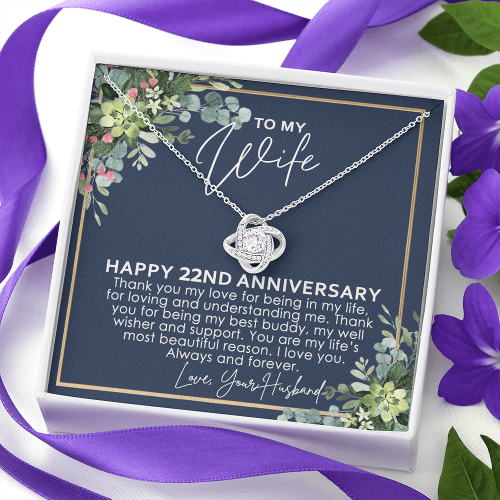 To My Wife Necklace From Husband, Happy 22nd Anniversary Love Knot Necklace Gift For Wife Husband To Wife, 22nd Anniversary Jewelry Gift For Women Wife Gift Necklace Soulmate Gift Pendant Necklace