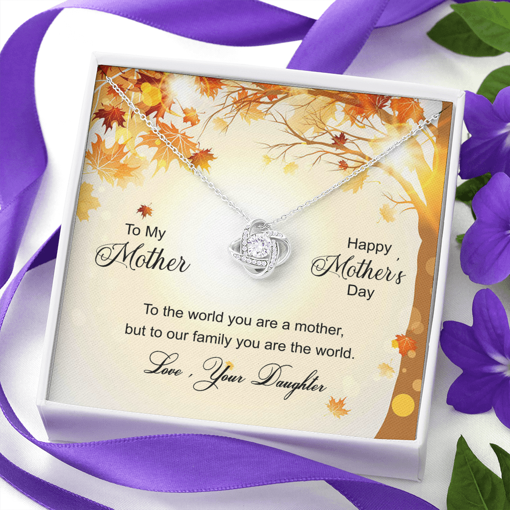 Happy Mother's Day Gift Necklace, To My Mother Love Knot Necklace From Daughter, Badass Mom Necklace Gift For Mom, Mother And Daughter Jewelry Gift For Women, Bonus Mom You Are The World Necklace