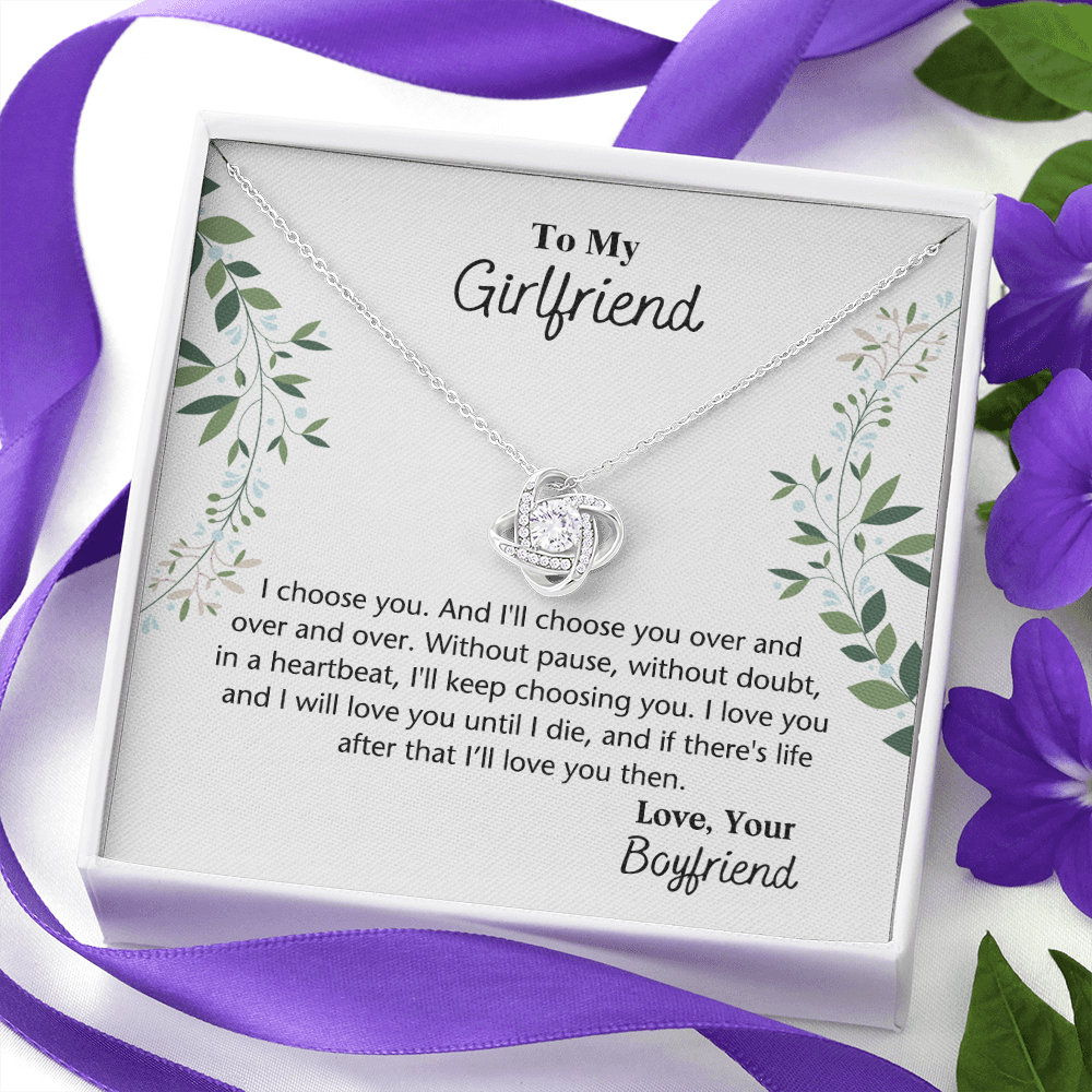 To My Girlfriend Necklace From Boyfriend, Husband, Gift Necklace For Girlfriend I Choose You Necklace - Love Knot Pendant Gift For Girlfriend, Soulmate Necklace To Girlfriend Jewelry Gift For Girls