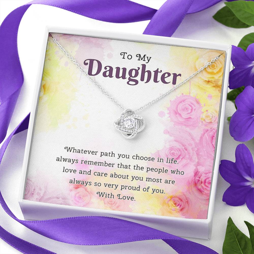 To My Daughter Love Knot Necklace From Paren, Flower Daughter Gift Necklace, Mother And Daughter Love Knot Necklace, Daughter Gift Necklace From Father, Mother To Daughter Jewelry Gift For Girls