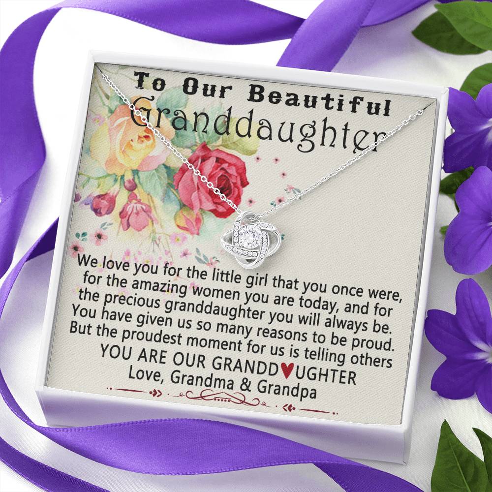 To Our Beautiful Granddaughter Necklace From Grandma And Grandpa To Granddaughter Love Knot Necklace, Gift Necklace To Granddaughtr, You Are Our Grandaughter Necklace Gift For Girls, Little Girl