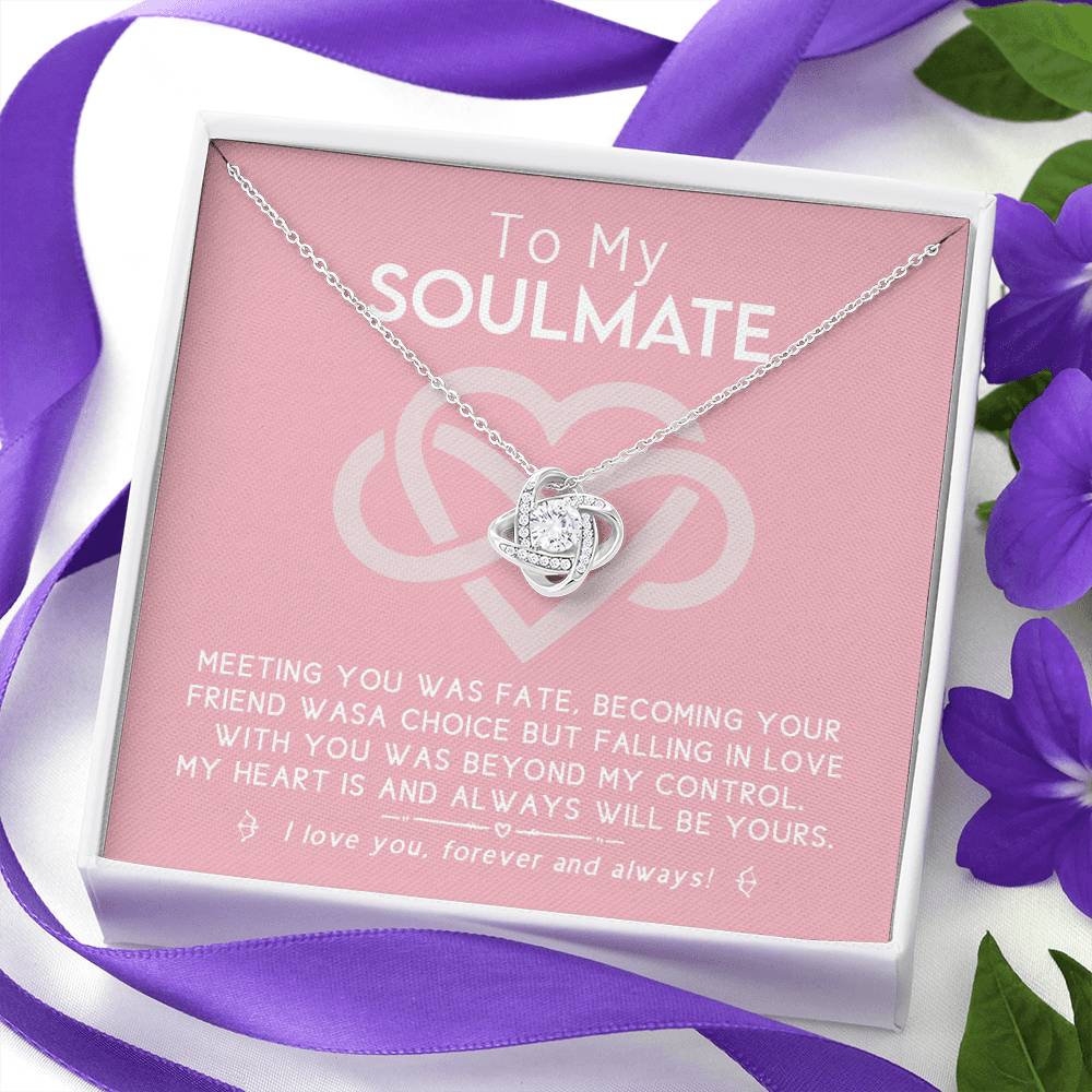 To My Soulmate Necklace From Husband, To Wife, Girlfriend, Soulmate Gift Love Knot Necklace On Valentines Day Christmas Necklace for Her Romantic Forever And Always Jewelry Gift For Women