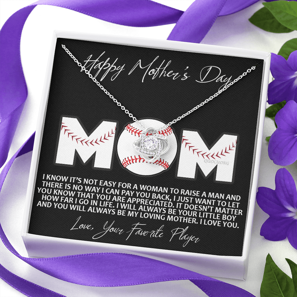 Baseball Mom Gift Necklace, To the Best Baseball Mom Necklace From Daughter, Favorite Player Necklace Gift For Mom, Baseball Mom Love Knot Necklace Jewelry Gift For Women Happy Mother's Day Necklace