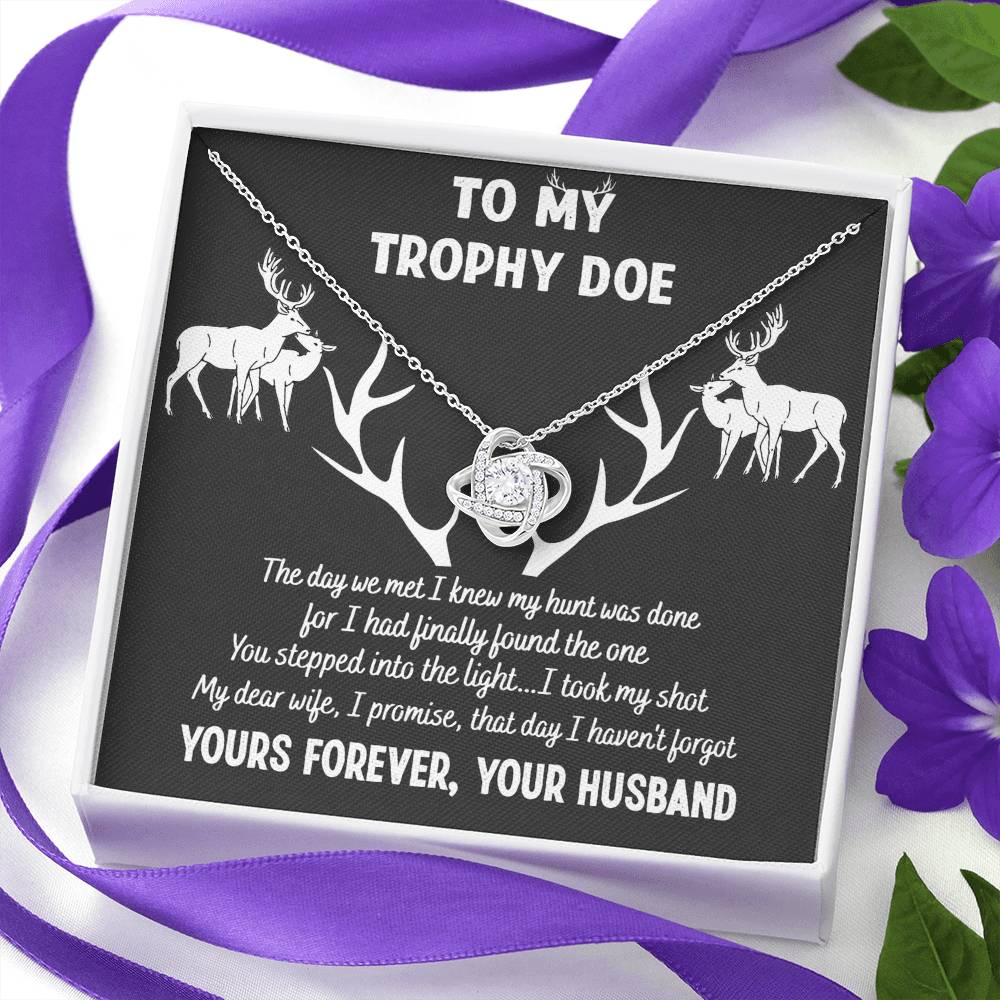 To My Trophy Doe Love Knot Necklace From Husband To Wife, Girlfriend, Soulmate Gift Love Knot Pendant On Valentines Day Christmas Your Forever Necklace for Her Romantic Jewelry Gift For Women