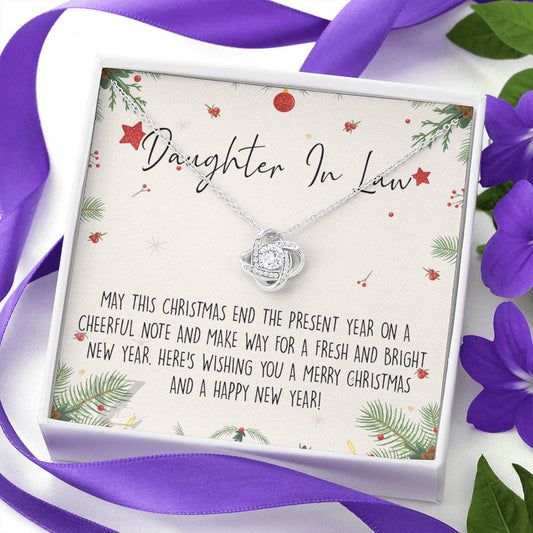 Christmas Jewelry For Girls, Daughter in Law Gift Necklace, Jewelry Gift for Daughter in Law Gift from Mother in Law, Daughter in Law Xmas Love Knot Necklace Holiday Gift From In Law