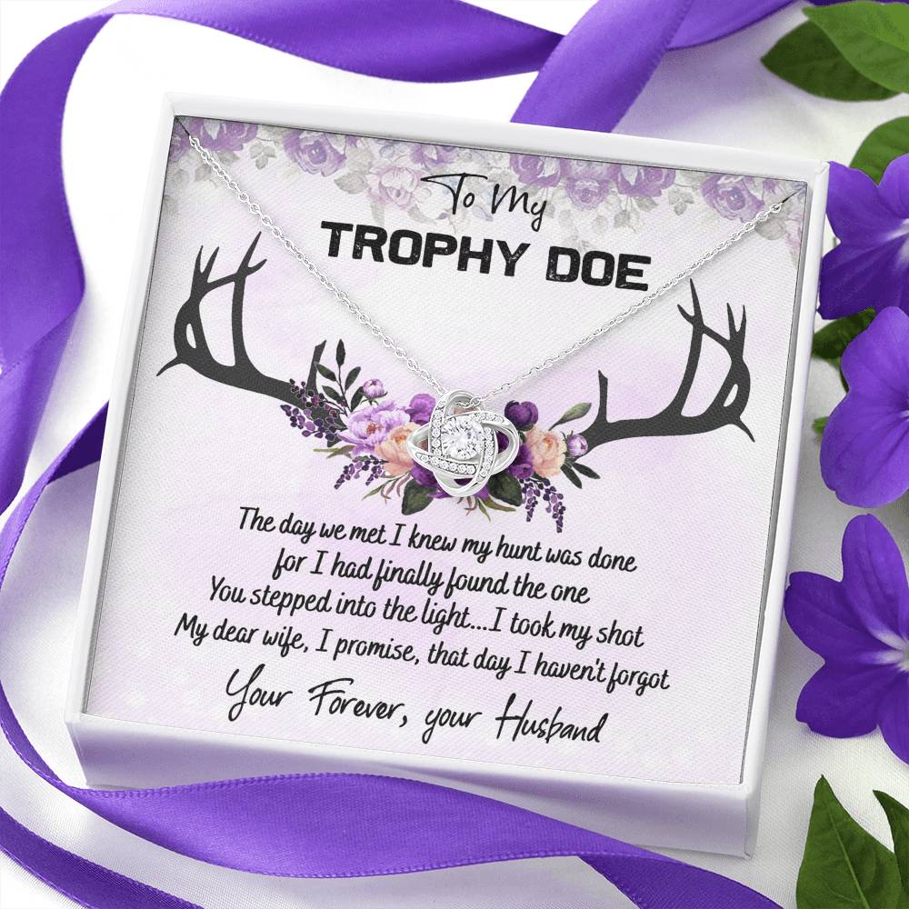 To My Trophy Doe Necklace From Husband, Jewelry Gifts For Women, My Wife Love Knot Pendant Gift For Soulmate Personalized Gift Necklace For Trophy Doe Future Wife Soulmate Girlfriend From Love