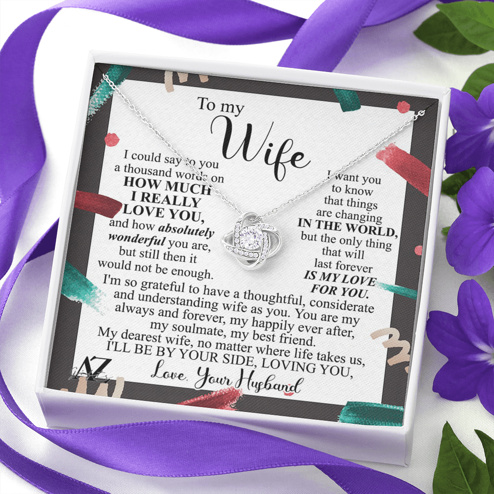 Christmas Gift Necklace for Wife Present, Husband Wife Gift Necklace, To My Wife Necklace Gift from Husband, Love Knot Necklace Gift On Xmas Gift, Valentine's Day Long Distance Necklace for Wife