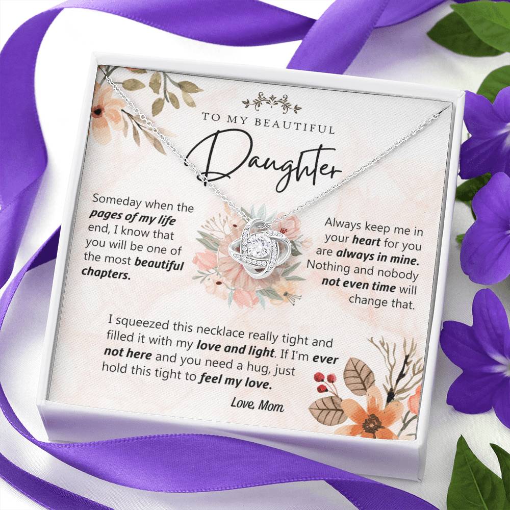 Beautiful Daughter Gift Necklace, To My Daughter Necklace From Mom, Flower Card Necklace For Daughter, Pages Of My Life Necklace From Mother And Daughter Flower Gift Jewelry For Girls Women