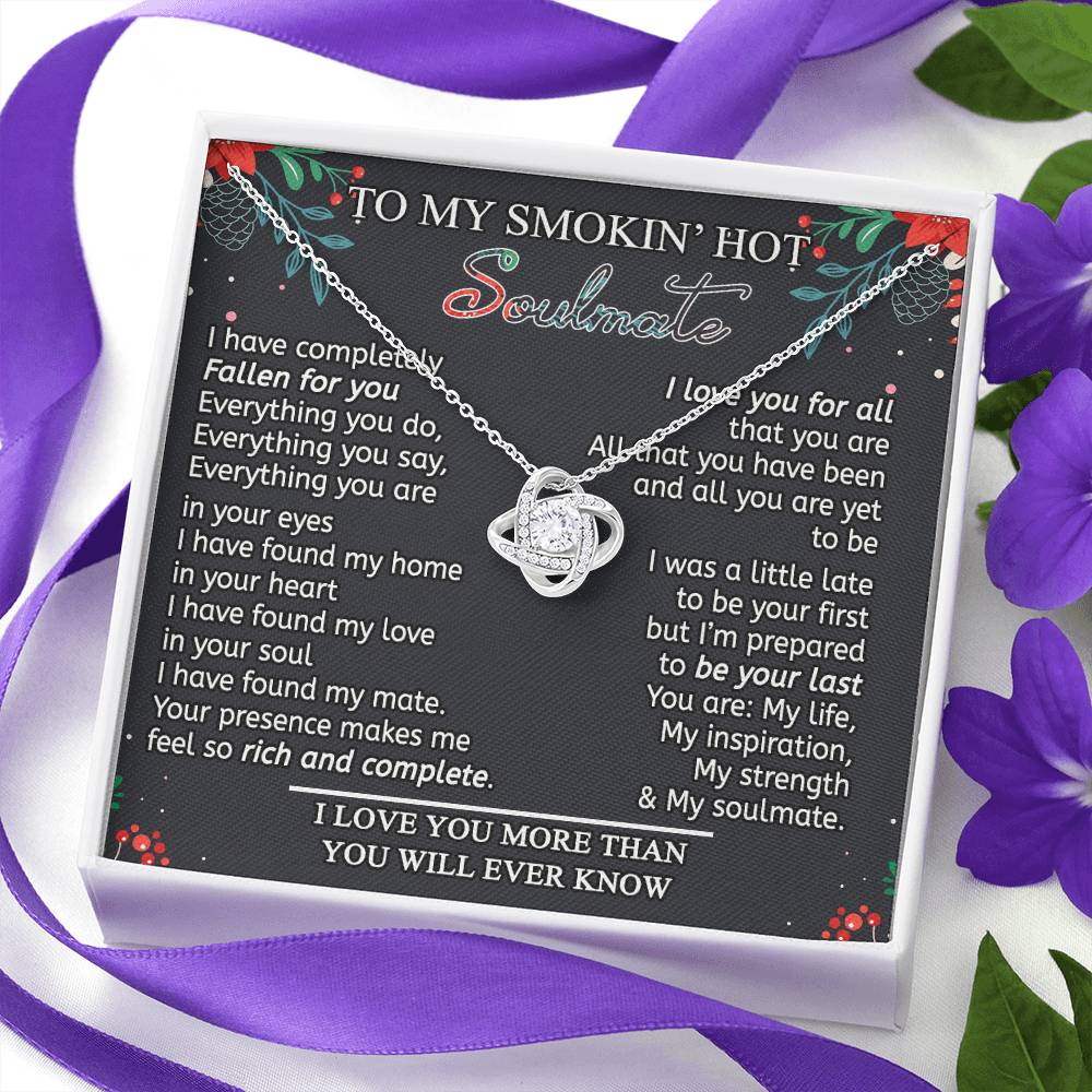 Stainless Steel Cubic Zirconia Love Knot Necklace To My Smokin' Hot Soulmate Birthday Christmas Jewelry Romantic Necklace For Wife with Message Card Box Personalized Gift Necklace For Soulmate