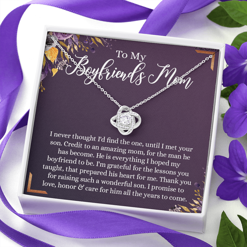 To My Boyfriend's Mom Necklace, Thank You For Raising Man Necklace Gift For Her, Gift To Boyfriend's Mom On Mothers Day Birthday, Christmas, Love Knot Gift for Bf Mom, Jewelry For Women Girlfriend's