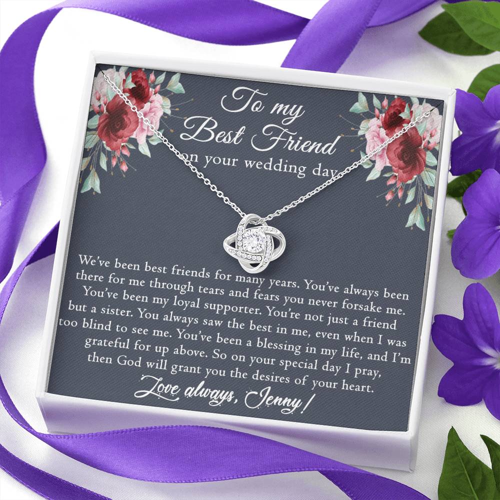 Best Friend Wedding Gift Necklace, Best Friend Gift Necklace, Gift Pendant For BBF On Wedding, To My Best Friend On Your Wedding Day Necklace, Best Friend Love Knot Necklace Gift On Wedding Day