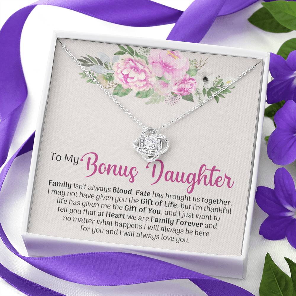 To My Beautiful Daughter Love Knot Necklace with Message Card and Gift Box, Jewelry Pendant Gift for Girls, Little Girl, Daughter Mom Birthday Gift for Daughter Jewelry for Girls, Little Girl