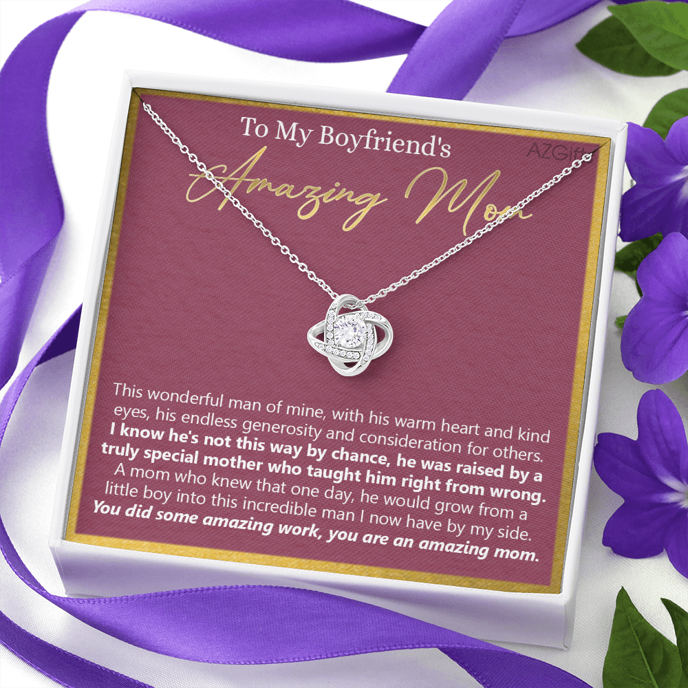 To My Boyfriends Mom Necklace From Girlfriends Mom, Love Knot Necklace Gifts For Boyfriends Mom, Boyfriends Amazing Mom Necklace Gift On Birthday Gift Mothers Day Presents For Mom Necklace For Women