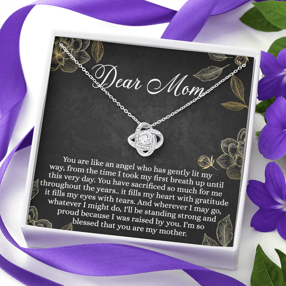 To My Mom Necklace From Daughter, Mom Gift Necklace, Mother And Daughter Gift Love Knot Necklace, Dear Mom Card And Necklace Gift On Mothers Day, Anniversary, Birthday Gifts, Jewelry For Mom