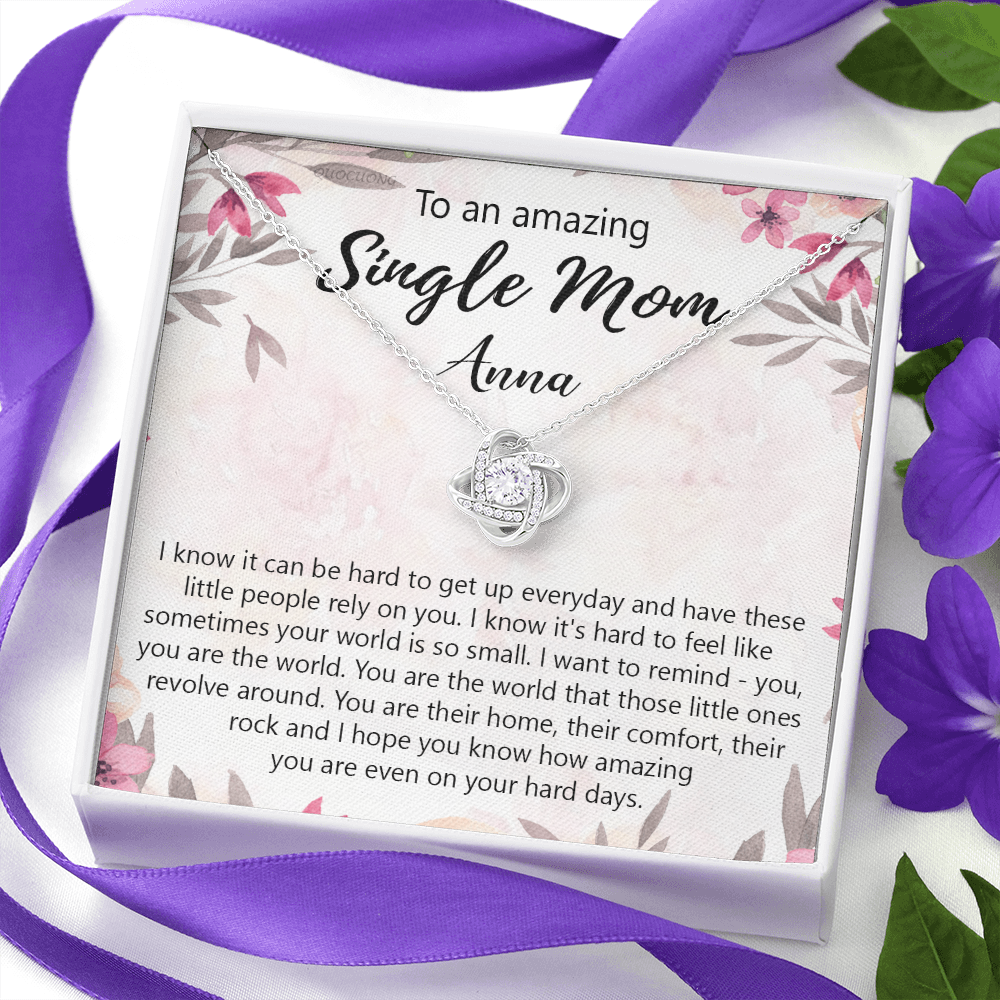 Single Mom Gift Necklace, To An Amazing Single Mom Love Knot Necklace Gift From Daughter In Law, Mother And Daughter Gift Necklace Personalized Gift Pendant, Love Knot Necklace Gift For Mom Penda