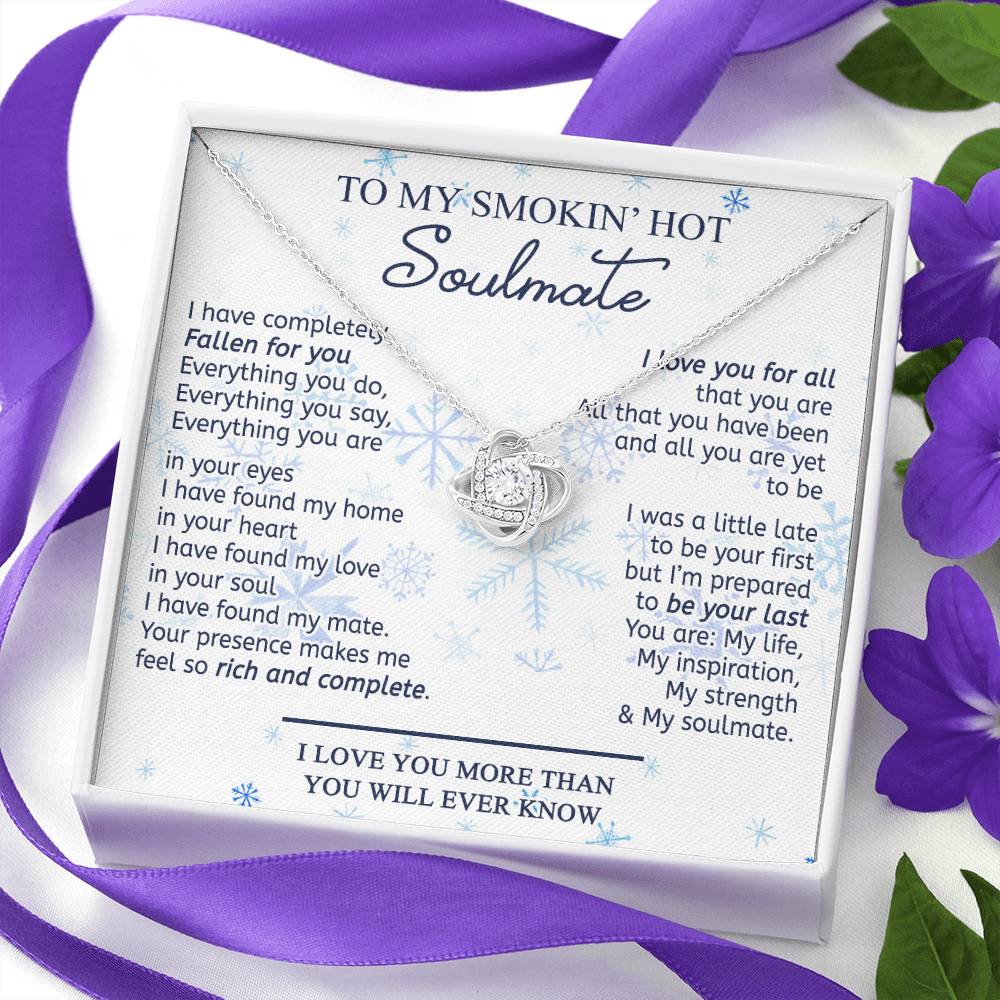 14k White Gold To My Soulmate Necklace Gift From Husband, Boyfriend For Her, Soulmate Gift Necklace for Wife, Smokin's Hot Soulmate Pendant Beautiful To My Wife Love Knot Pendant Necklace Gift