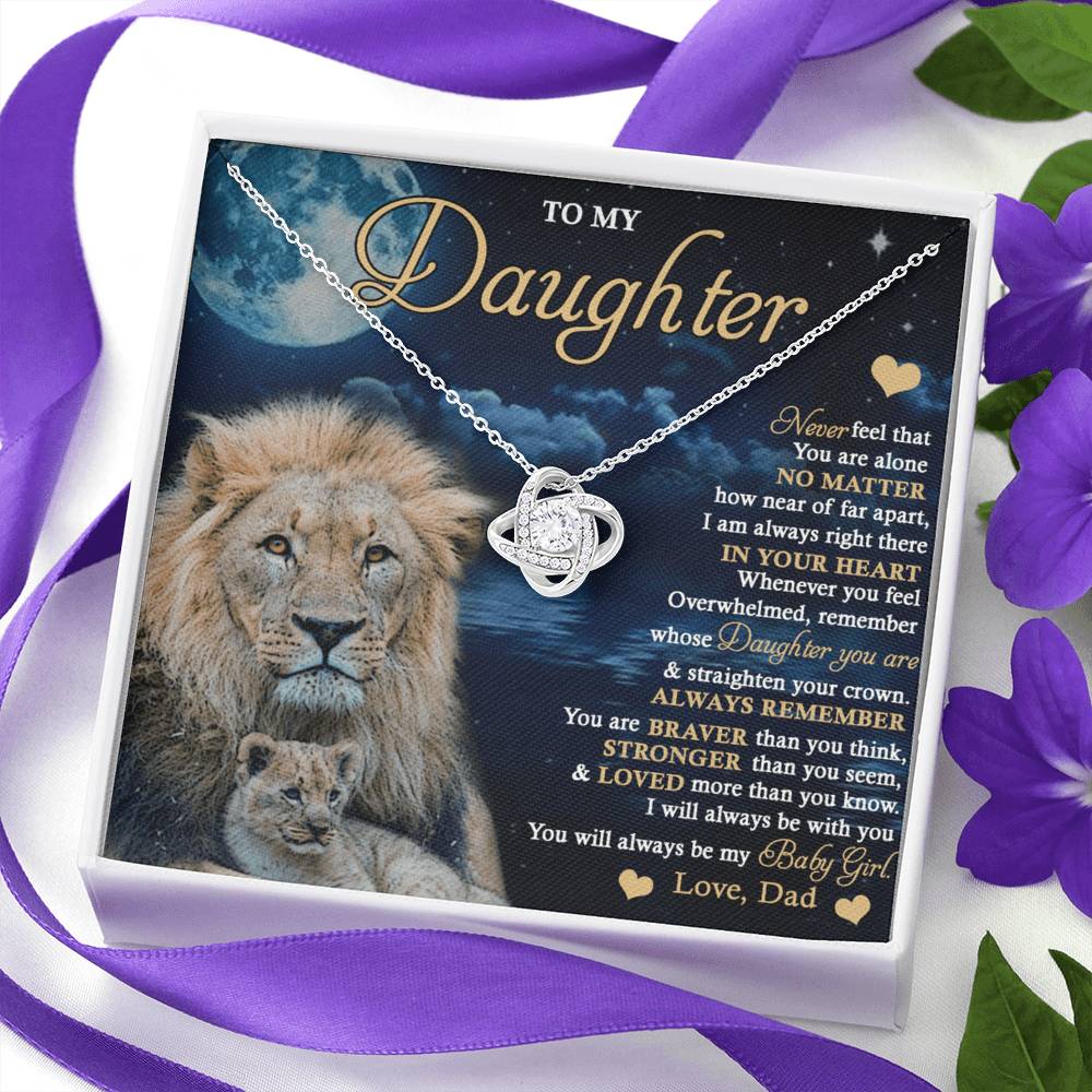 Daughter Gift Necklace From Dad, To My Daughter Lion And Dad Necklace, Love Knot Necklace for Daughter Gift On Birthday Gift Christmas Graduation Gift Jewelry Gift For Girls, Little Girl Necklace