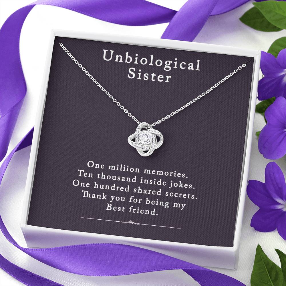 Unbiological Sister Love Knot Necklace, Bonus Sister Gift Necklace, Sister in Law Love Knot Pendant From Brother Sterling Silver Rhinestone Knot Necklace for Sister Birthday Gifts from Sister