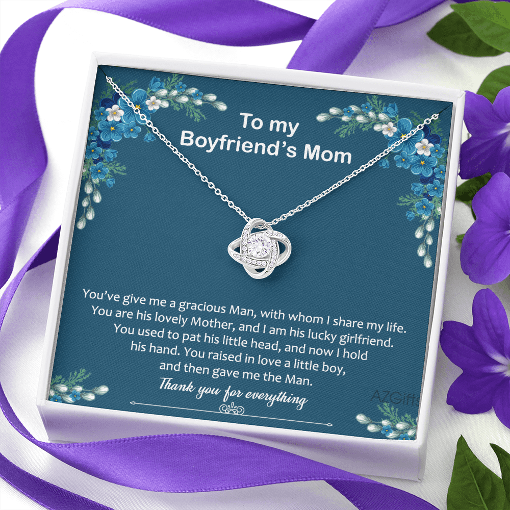 To My Boyfriend Mom Necklace From Girlfriend,  Thank You For Everything Boyfriend's Mom Gift Necklace, Love Knot Necklaces For Boyfriends Mom Gift On Christmas, Mothers Day Jewelry For Her