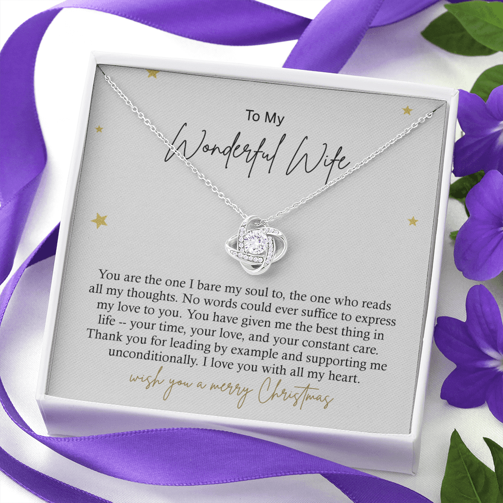 To My Wonderful Wife Necklace From Husband, Wish You A Merry Christmas Love Knot Necklace Gift For Wife Husband To Wife, Jewelry Gift For Women Wife Gift Necklace Soulmate Gift Pendant Necklace