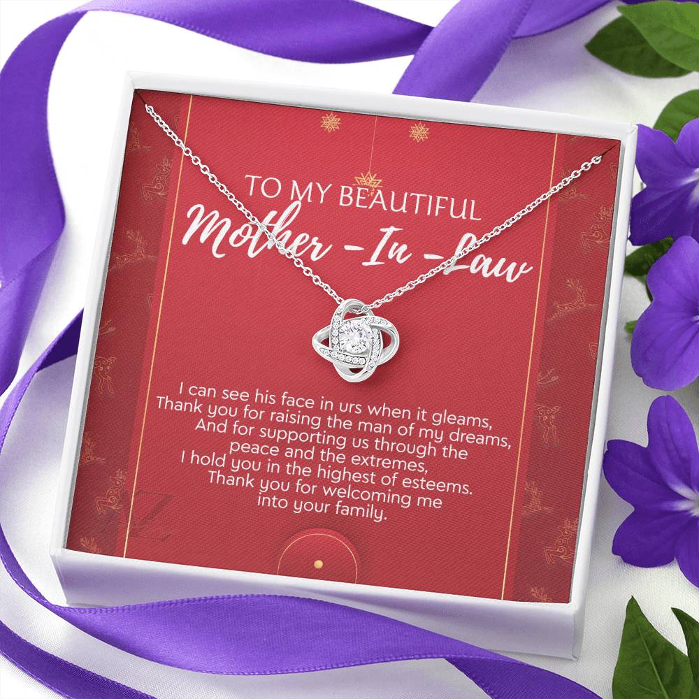 To My Beautiful Mother In Law Necklace, Gift Love Knot Necklace To My Beautiful Mother-in-law From Daughter Son To Mom Mother In Law Pendant Christmas Necklace Gift For Mother In Law Gift Necklace