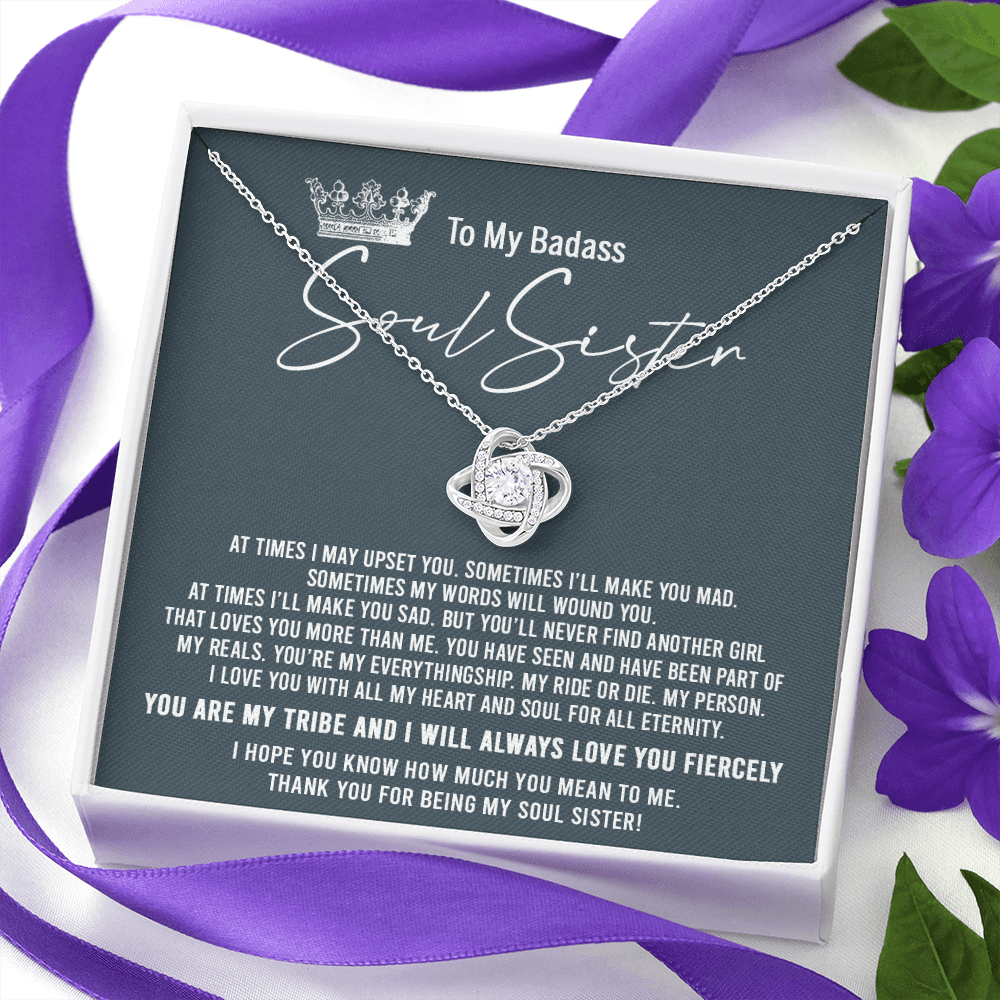 To My Badass Soul Sister Necklace From Sister, Brother, Thank You for Being My Badass Sister Love Knot Necklace - Unique Badass Sister Gift Necklace Friendship Sister Jewelry Gift For Women Gift Box