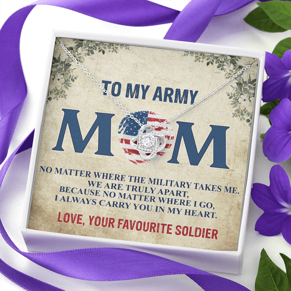 Army Mom Necklace, To My Army Mom Necklace From Daughter, Favourite Soldier Necklace Gift For Mom, Army Mom Love Knot Necklace Gift, Military Mom Gift Necklace, Soldier Mom Necklace Gift For Women