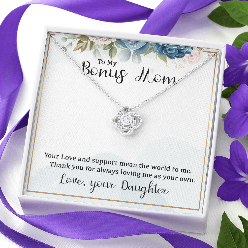 Bonus Mom Gift Necklace, Bonus Mom And Bonus Daughter Love Knot Necklace, To My Bonus Mom Necklace From Daughter, Thank You For Always Mom Necklace Gift On Mother's Day, Birthday Gift Anniversary