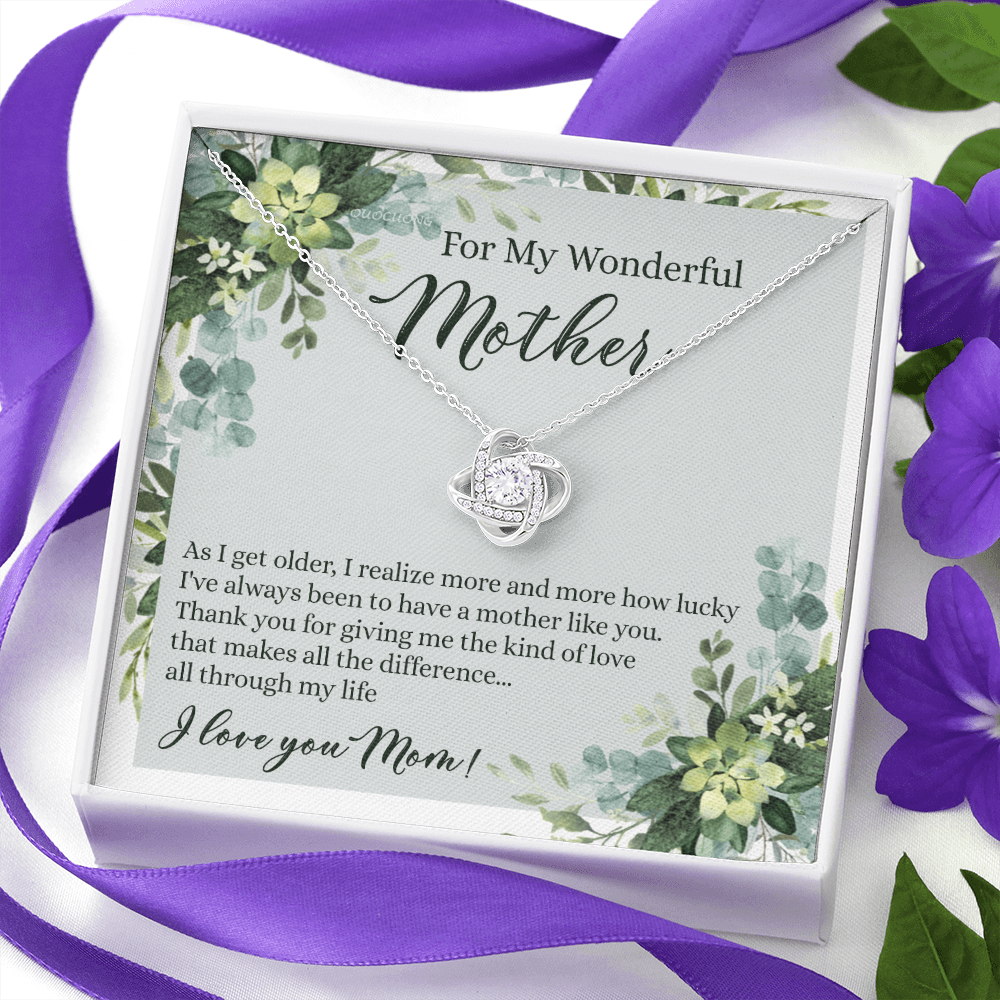 To My Wonderful Mother Love Knot Necklace With Message Card And Gift Box for Mom, Birthday Gift Necklace From Daughter, Mothers Day Necklace Gift for Mom, Thank You Gift Necklace Gift For Women
